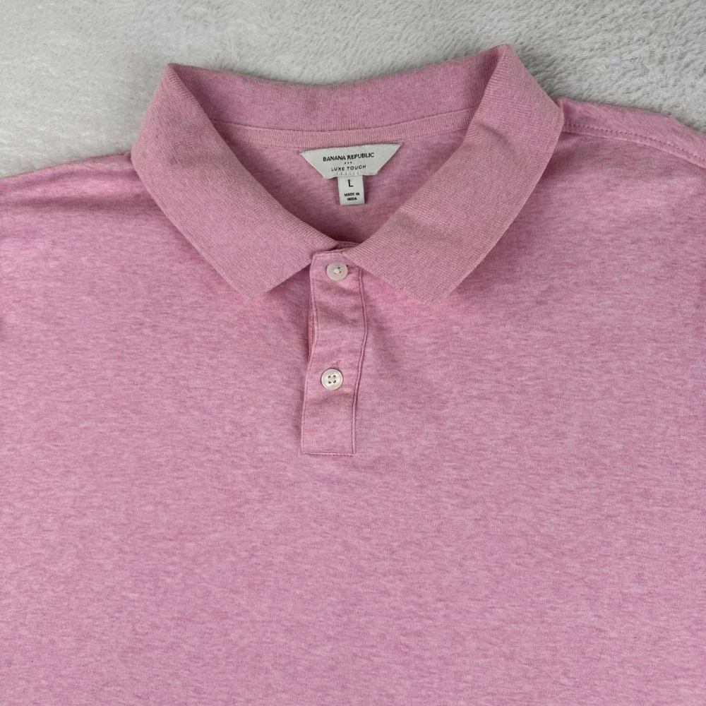 Banana Republic Luxe Touch Polo‎ Shirt Mens L Pink Opal Short Sleeve Heathered